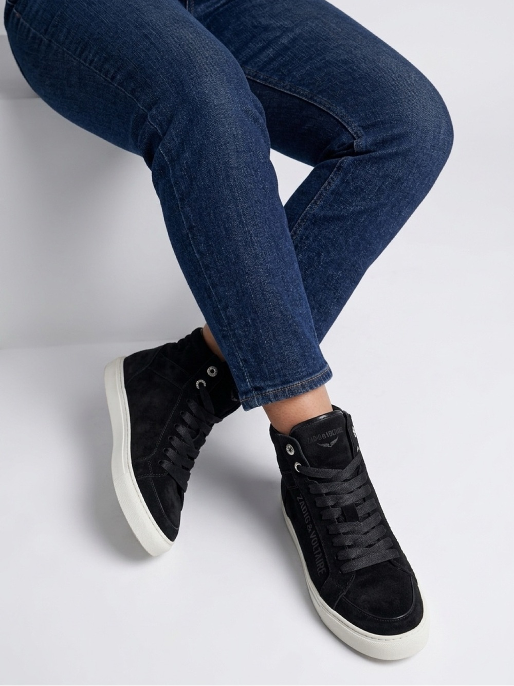ZADIG & VOLTAIRE Women's Black Suede Sequin Lighting Bolt Leather Sneakers 7
